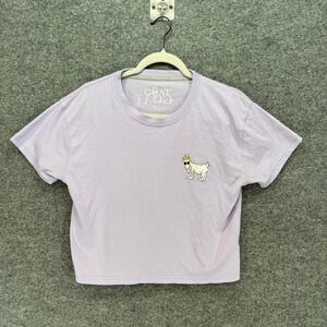GOAT USA Shirt Womens Large Purple Embroidered Mascot Casual Cropped Top‎ Tee